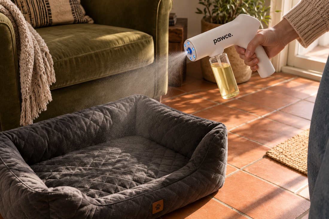 Pawce device treating a pet bed