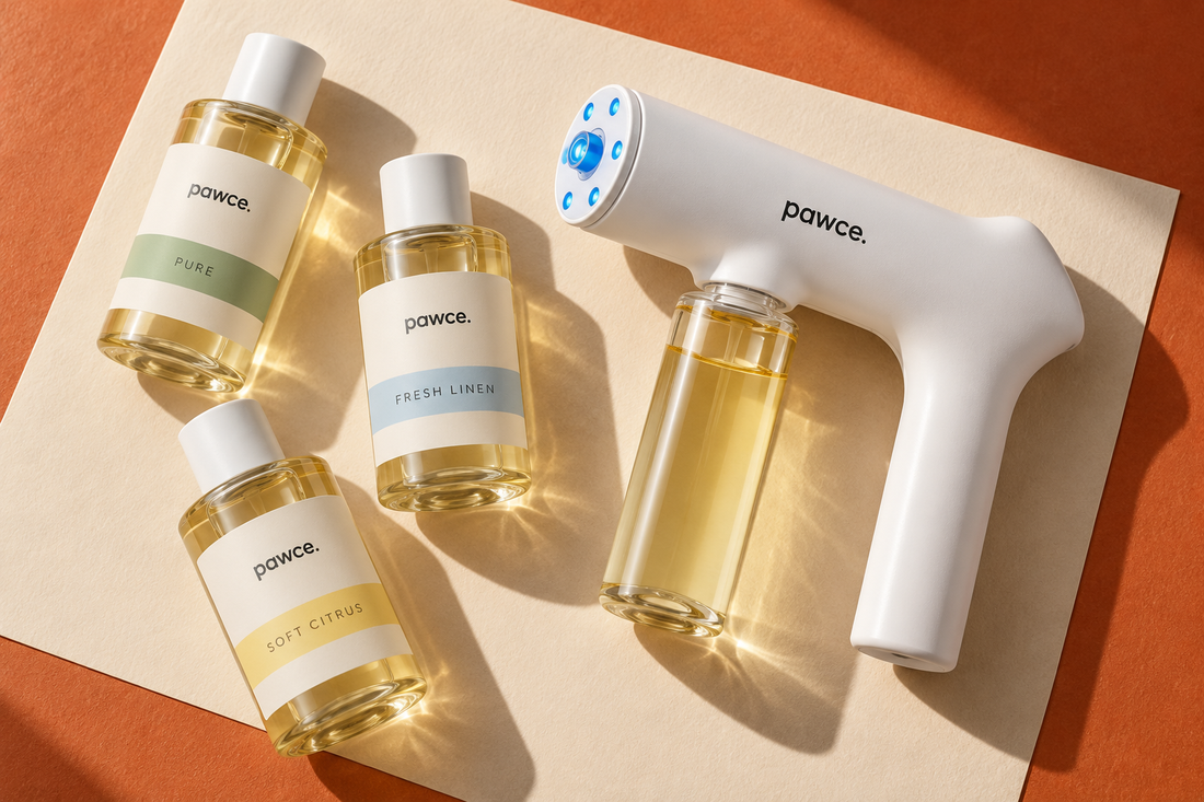 The Pawce device beside the three included refills