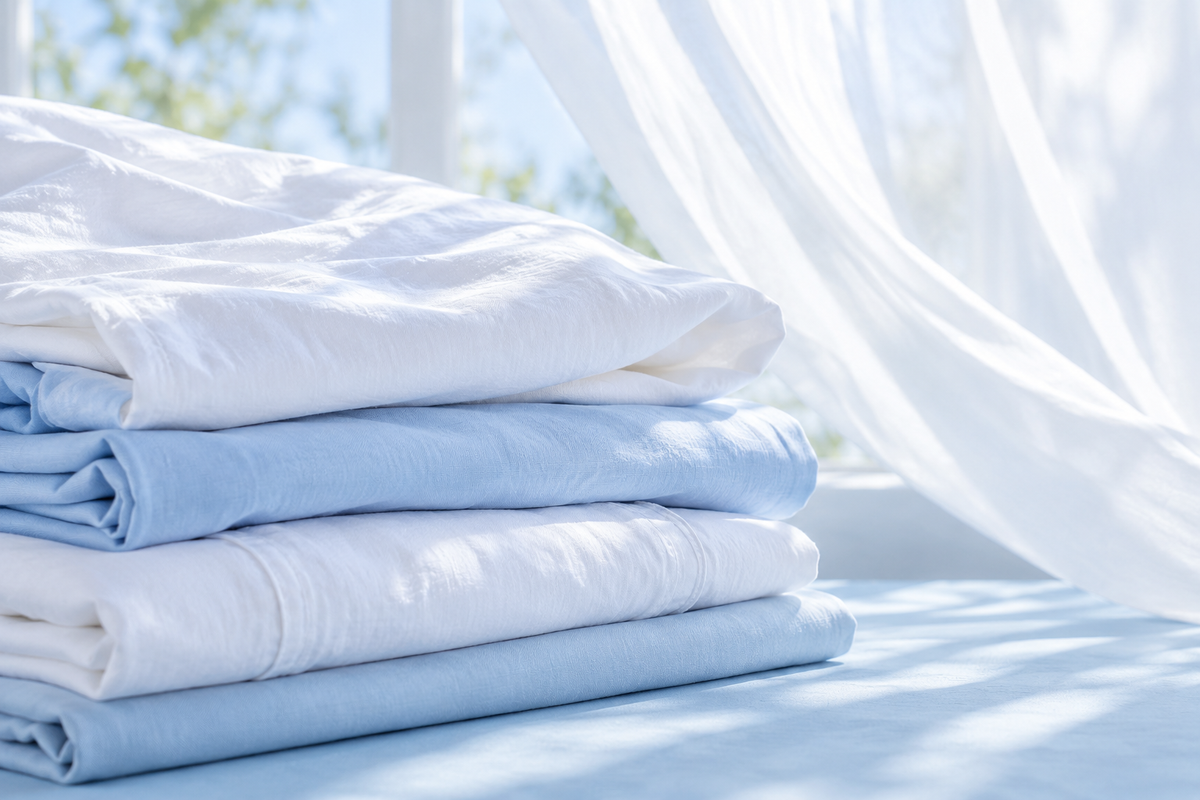 Fresh Linen: crisp white and blue freshly washed sheets